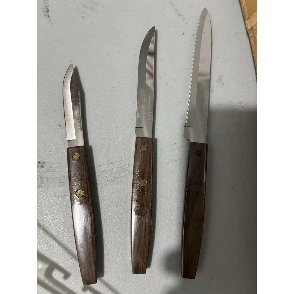 Washington Forge Town & Country Carving Set Walnut MCM Steak Knives FLEETWOOD